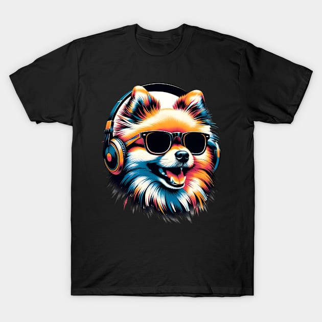 Pomeranian Smiling DJ with Headphones and Sunglasses T-Shirt by ArtRUs